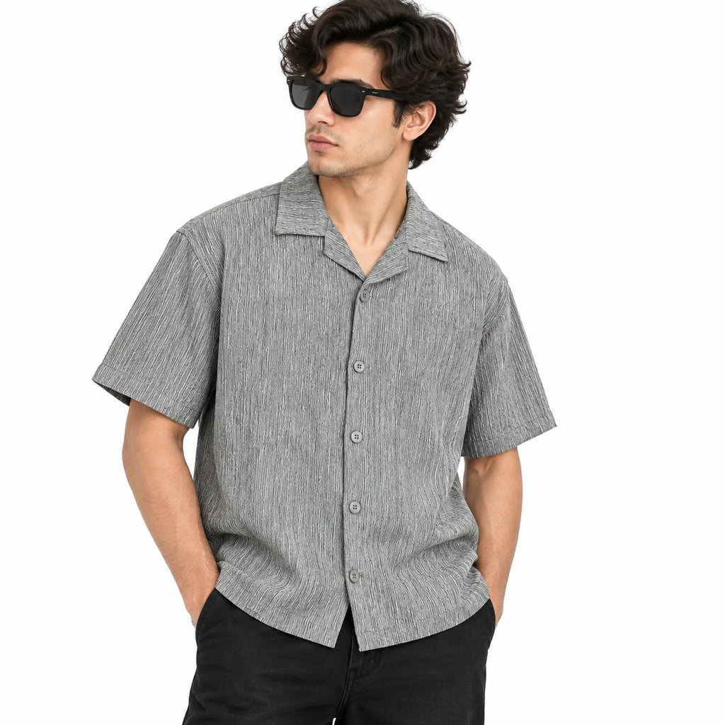 Heather Grey Textured Semi-Formal Shirt - Boxy fit - Unisex