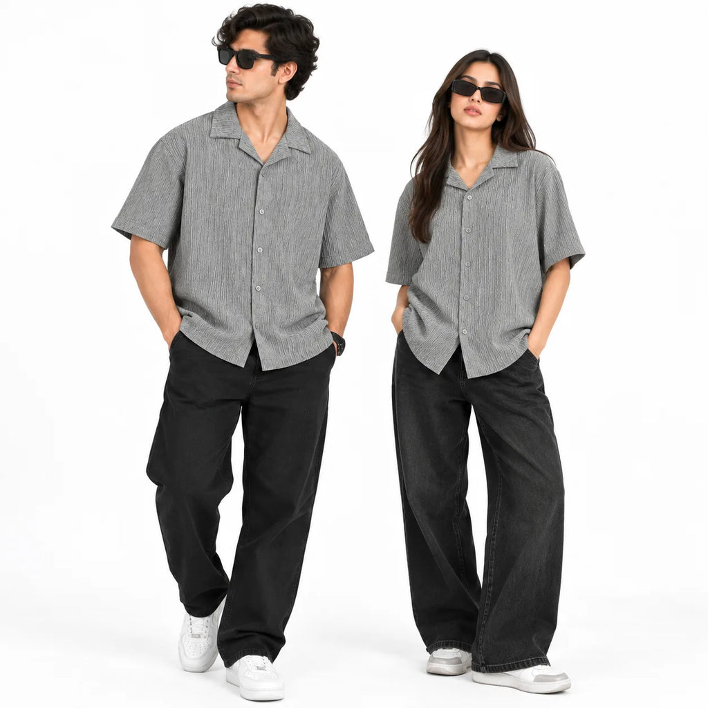 Heather Grey Textured Semi-Formal Shirt - Boxy fit - Unisex