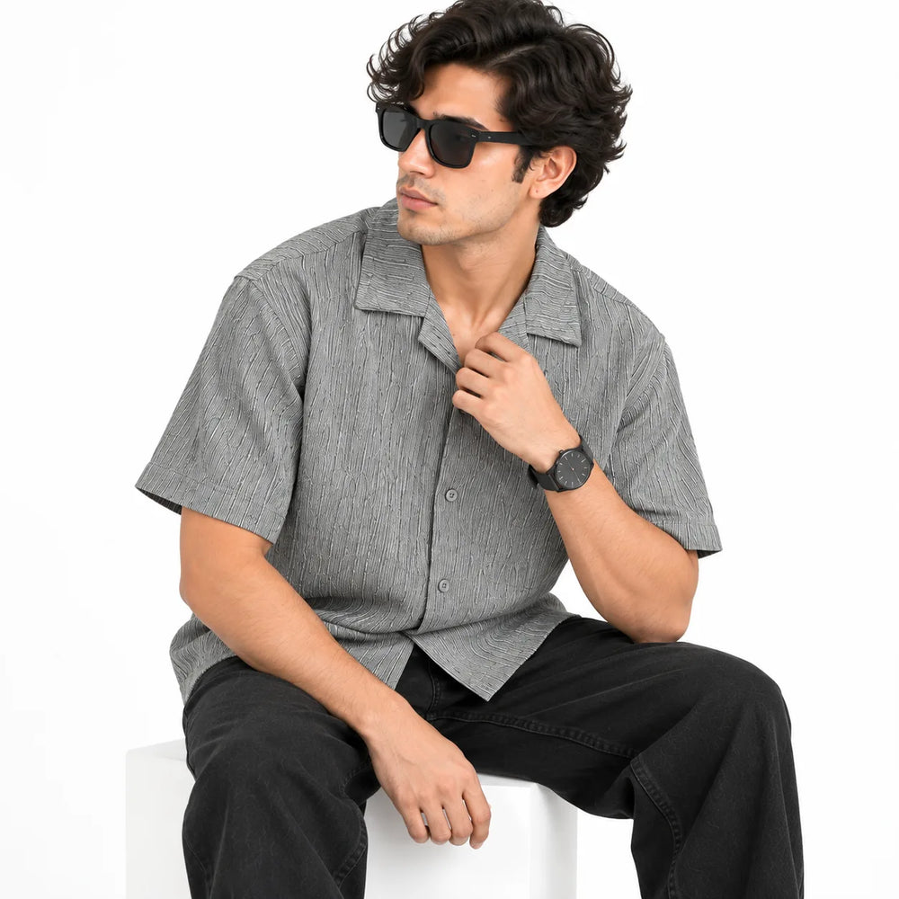 Heather Grey Textured Semi-Formal Shirt - Boxy fit - Unisex