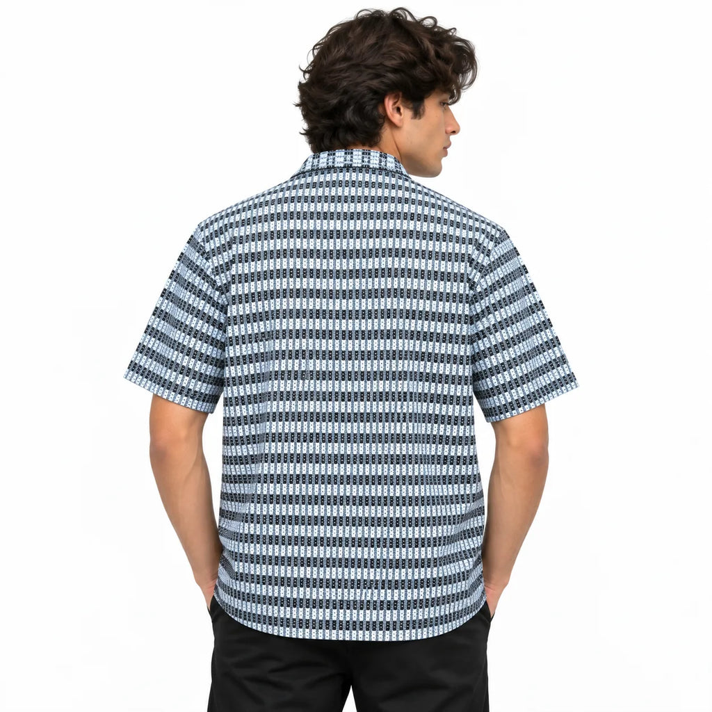 Black & White Textured Knit Camp Collar Shirt | Boxy fit
