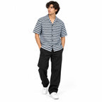 Black & White Textured Knit Camp Collar Shirt | Boxy fit