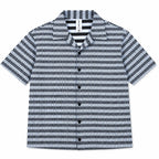 Black & White Textured Knit Camp Collar Shirt | Boxy fit