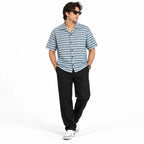 Black & Grey Textured Knit Camp Collar Shirt | Boxy fit