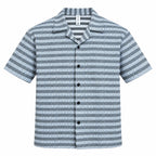 Black & Grey Textured Knit Camp Collar Shirt | Boxy fit