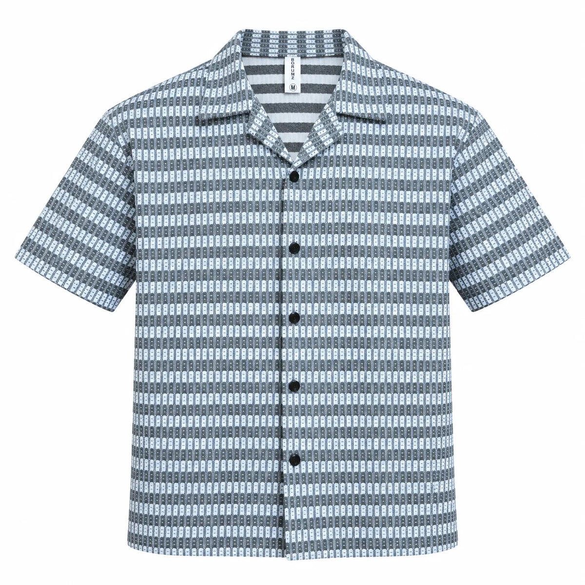 Black & Grey Textured Knit Camp Collar Shirt | Boxy fit