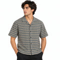 Brown & Grey Textured Knit Camp Collar Shirt | Boxy fit
