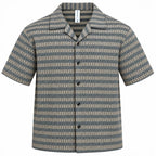Brown & Grey Textured Knit Camp Collar Shirt | Boxy fit