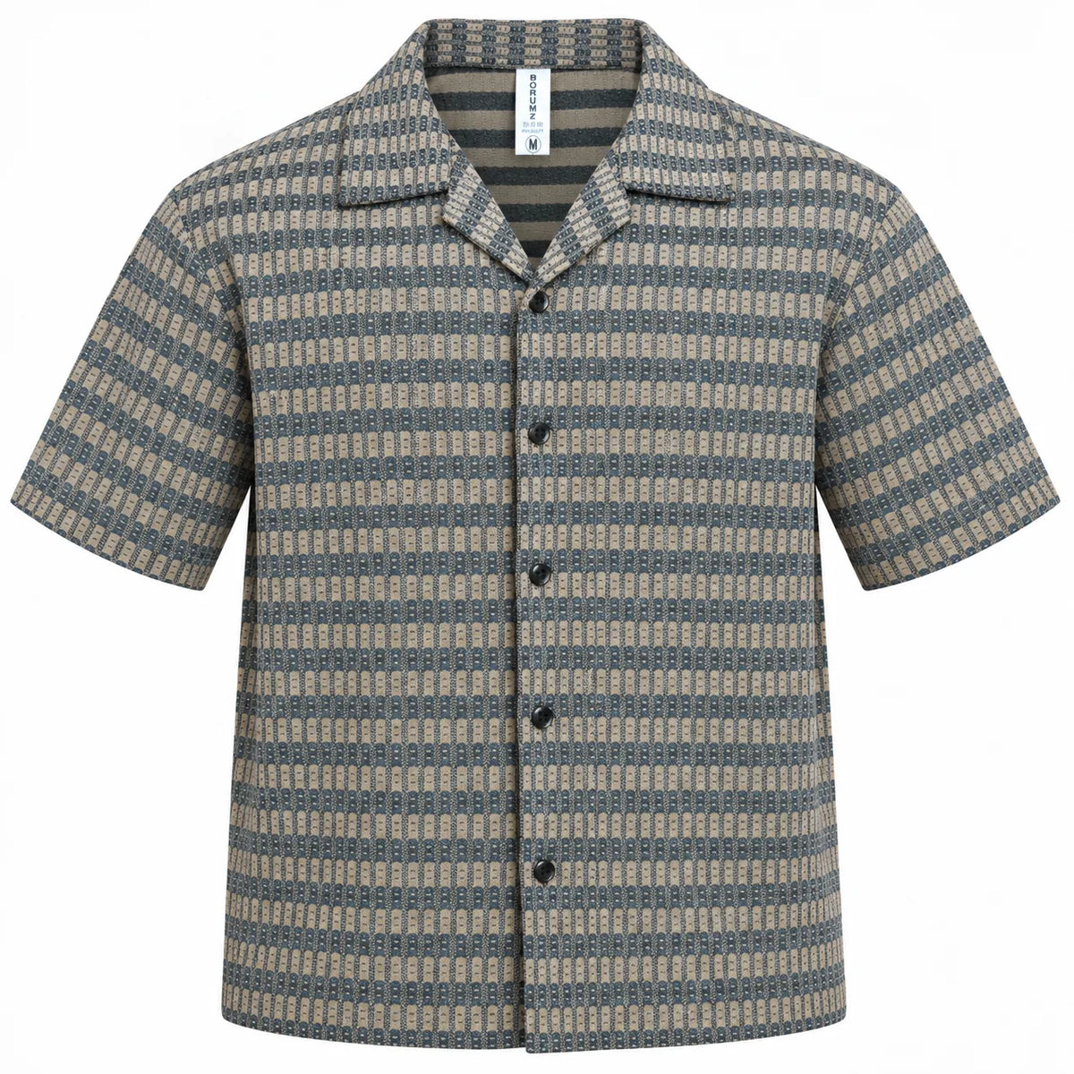 Brown & Grey Textured Knit Camp Collar Shirt | Boxy fit