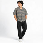 Brown & Grey Textured Knit Camp Collar Shirt | Boxy fit