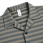 Brown & Grey Textured Knit Camp Collar Shirt | Boxy fit