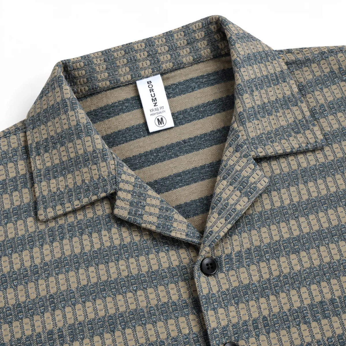 Brown & Grey Textured Knit Camp Collar Shirt | Boxy fit