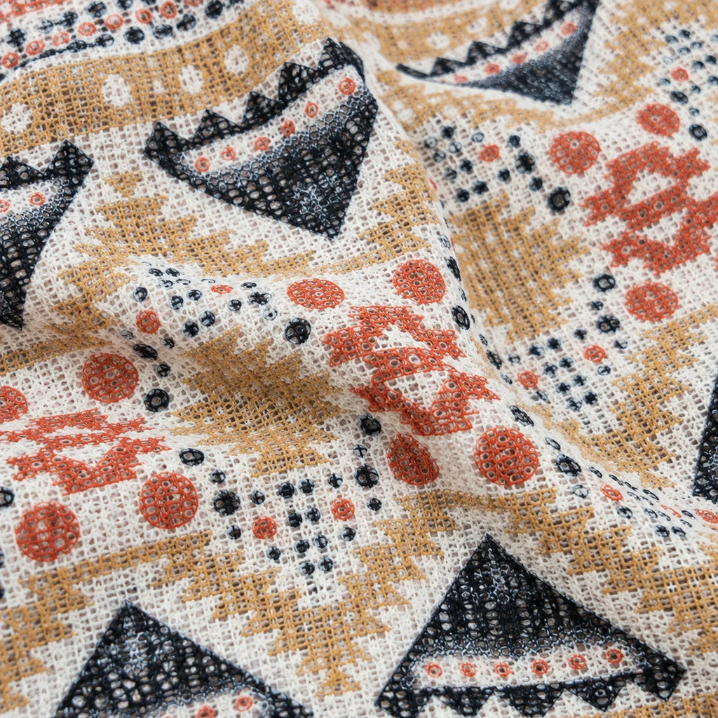 Crochet-Inspired Geometric Print Cuban Collar Shirt