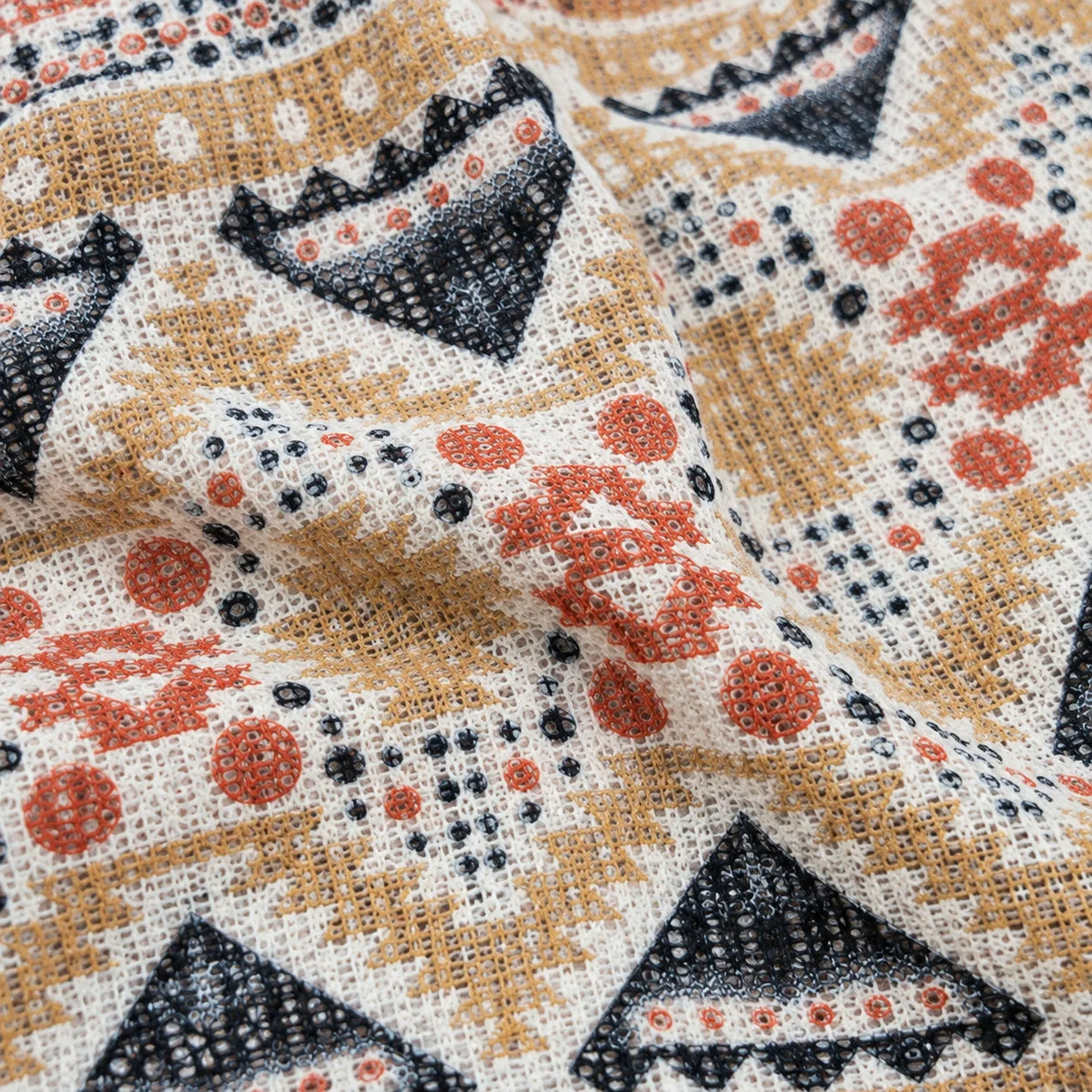 Crochet-Inspired Geometric Print Cuban Collar Shirt