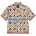 Crochet-Inspired Geometric Print Cuban Collar Shirt