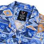 Crochet-Inspired Geometric Print Cuban Collar Shirt
