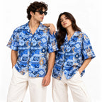 Crochet-Inspired Geometric Print Cuban Collar Shirt