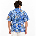 Crochet-Inspired Geometric Print Cuban Collar Shirt