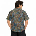 Crochet-Inspired Geometric Print Cuban Collar Shirt