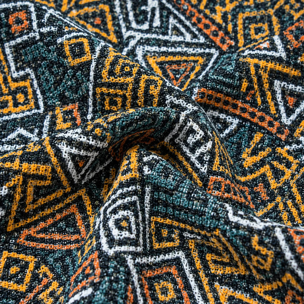 Crochet-Inspired Geometric Print Cuban Collar Shirt