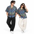 Crochet-Inspired Geometric Print Cuban Collar Shirt