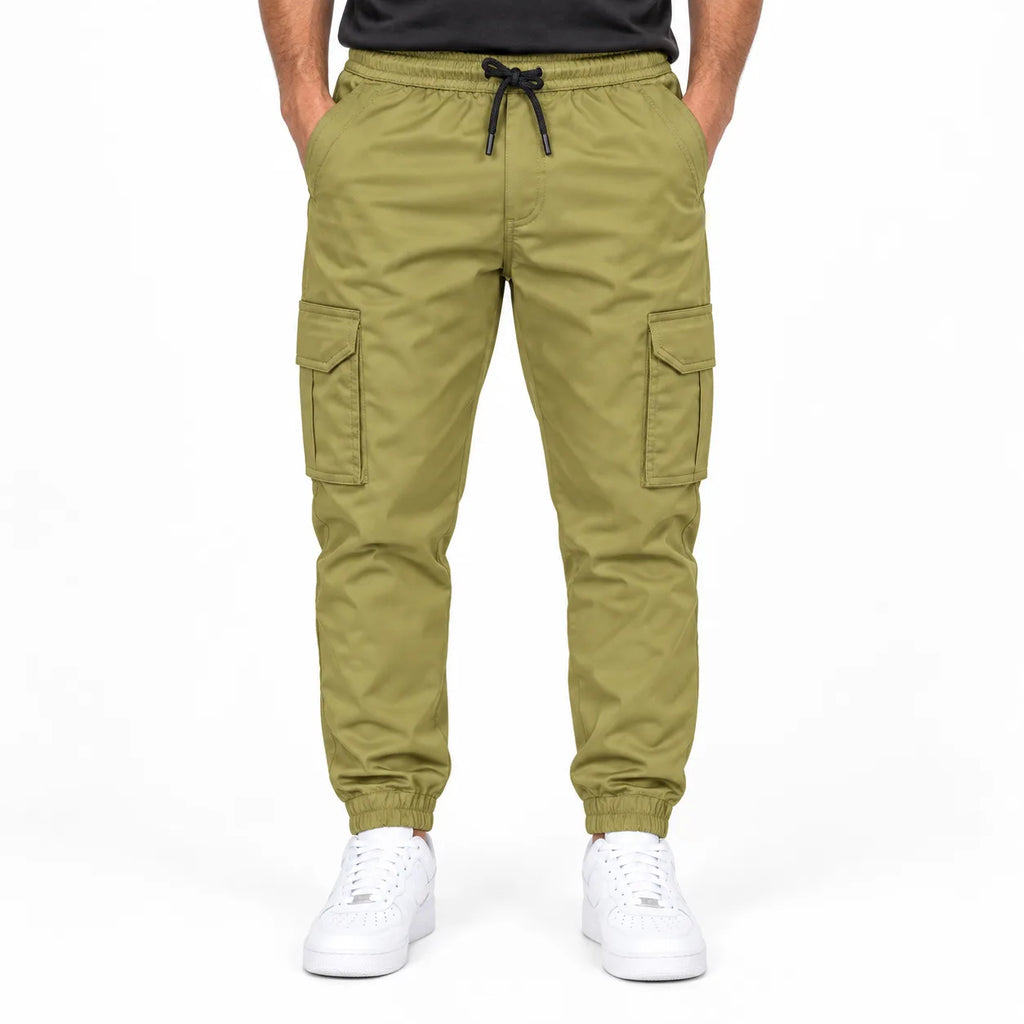 Olive Khaki Rib Six pocket jogger | Relaxed Fit Casual Pants