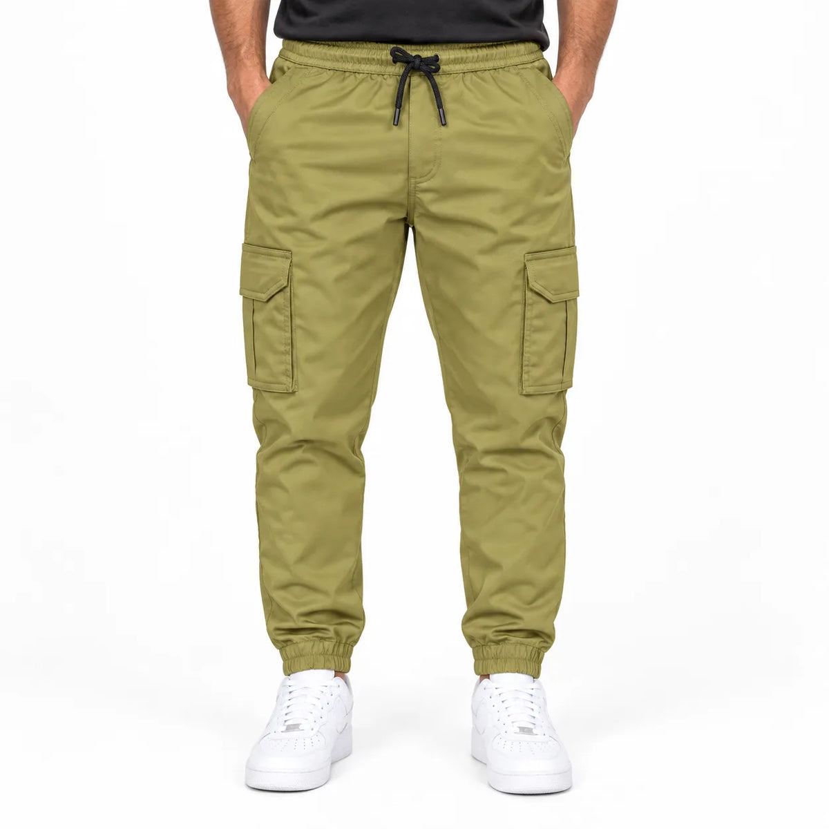 Olive Khaki Rib Six pocket jogger | Relaxed Fit Casual Pants