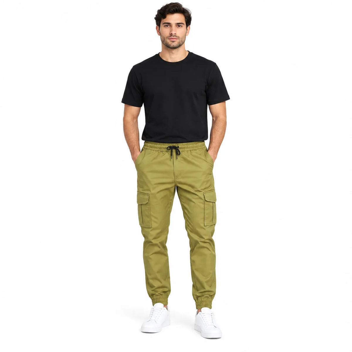 Olive Khaki Rib Six pocket jogger | Relaxed Fit Casual Pants
