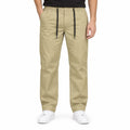 Beige Semi-Baggy Straight-Leg Drawstring Trousers | Relaxed Fit Casual Pants