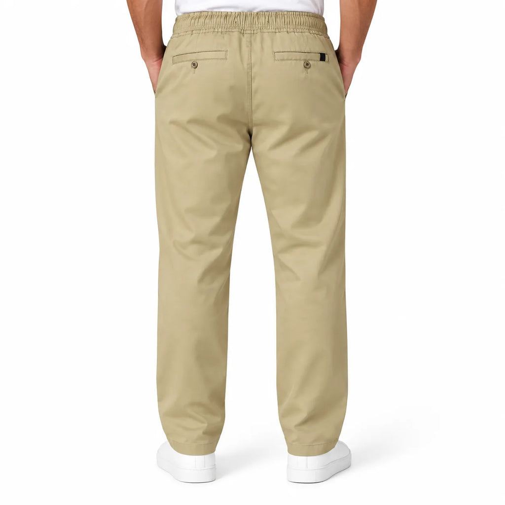 Beige Semi-Baggy Straight-Leg Drawstring Trousers | Relaxed Fit Casual Pants