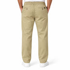 Beige Semi-Baggy Straight-Leg Drawstring Trousers | Relaxed Fit Casual Pants