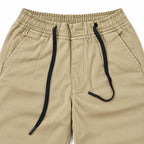 Beige Semi-Baggy Straight-Leg Drawstring Trousers | Relaxed Fit Casual Pants