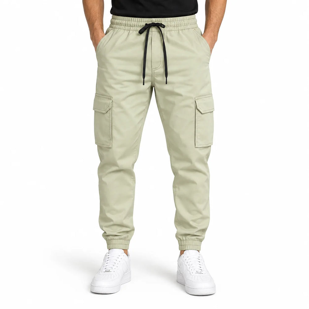 Off-White Khaki Rib Six pocket jogger | Relaxed Fit Casual Pants