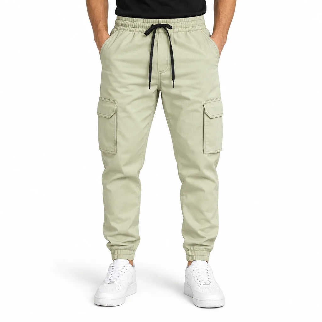 Off-White Khaki Rib Six pocket jogger | Relaxed Fit Casual Pants