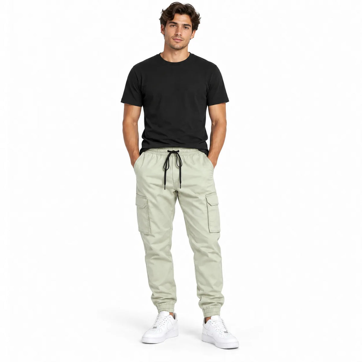 Off-White Khaki Rib Six pocket jogger | Relaxed Fit Casual Pants