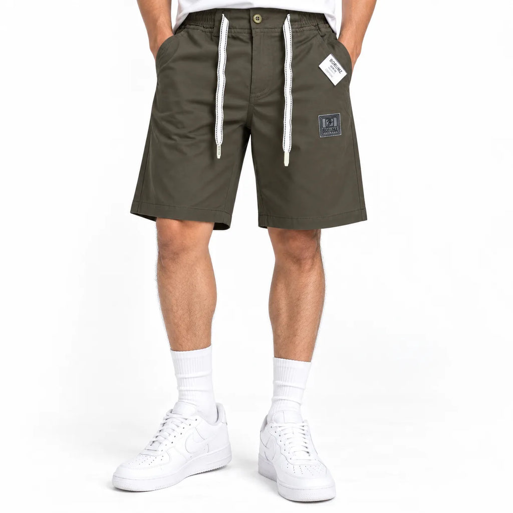 Cotton Twill Drawstring Shorts - Olive Brown