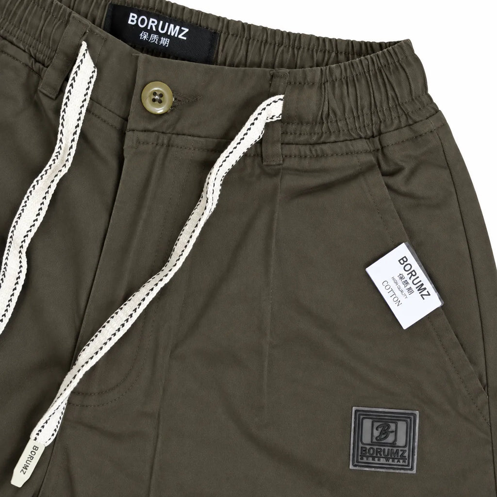 Cotton Twill Drawstring Shorts - Olive Brown
