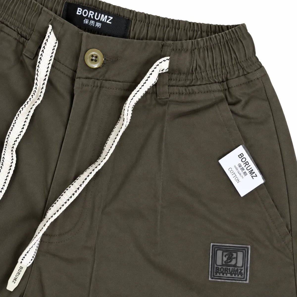 Cotton Twill Drawstring Shorts - Olive Brown