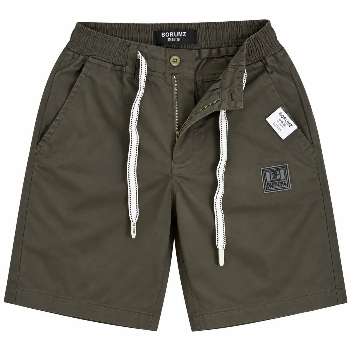 Cotton Twill Drawstring Shorts - Olive Brown