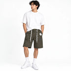 Cotton Twill Drawstring Shorts - Olive Brown