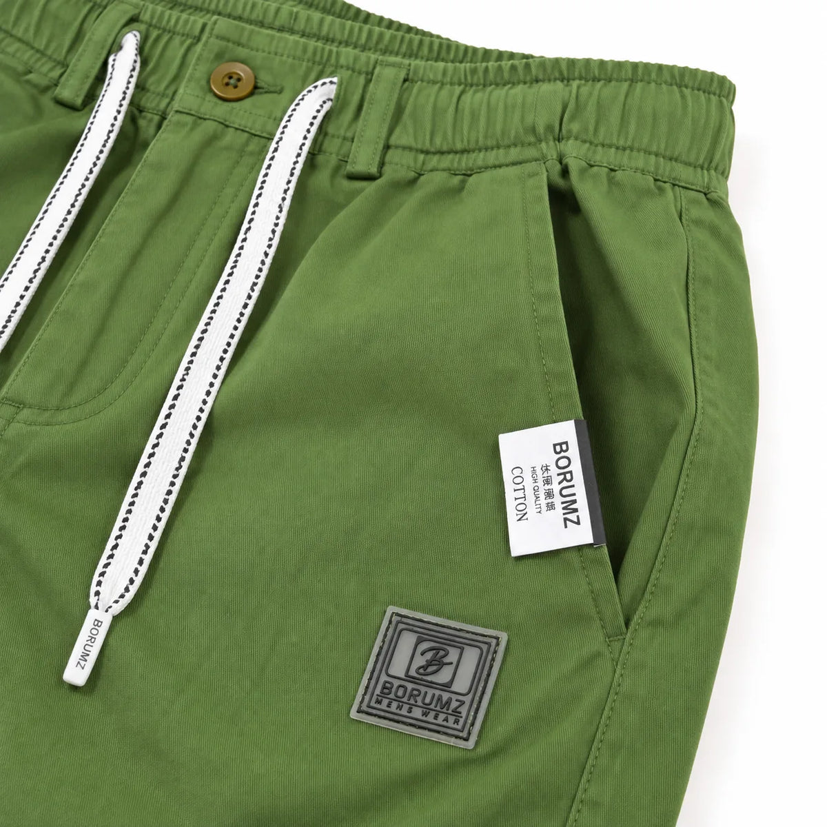 Cotton Twill Drawstring Shorts - Olive Green