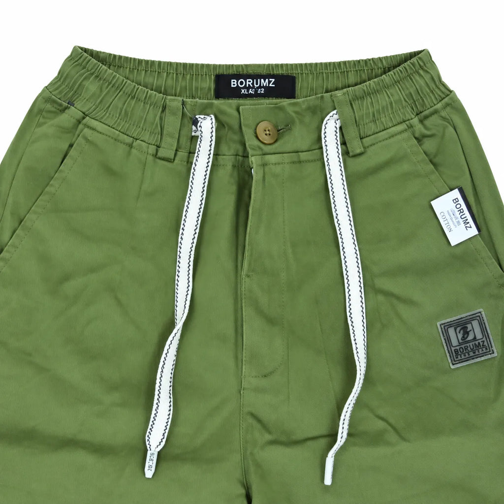 Cotton Twill Drawstring Shorts - Olive Green