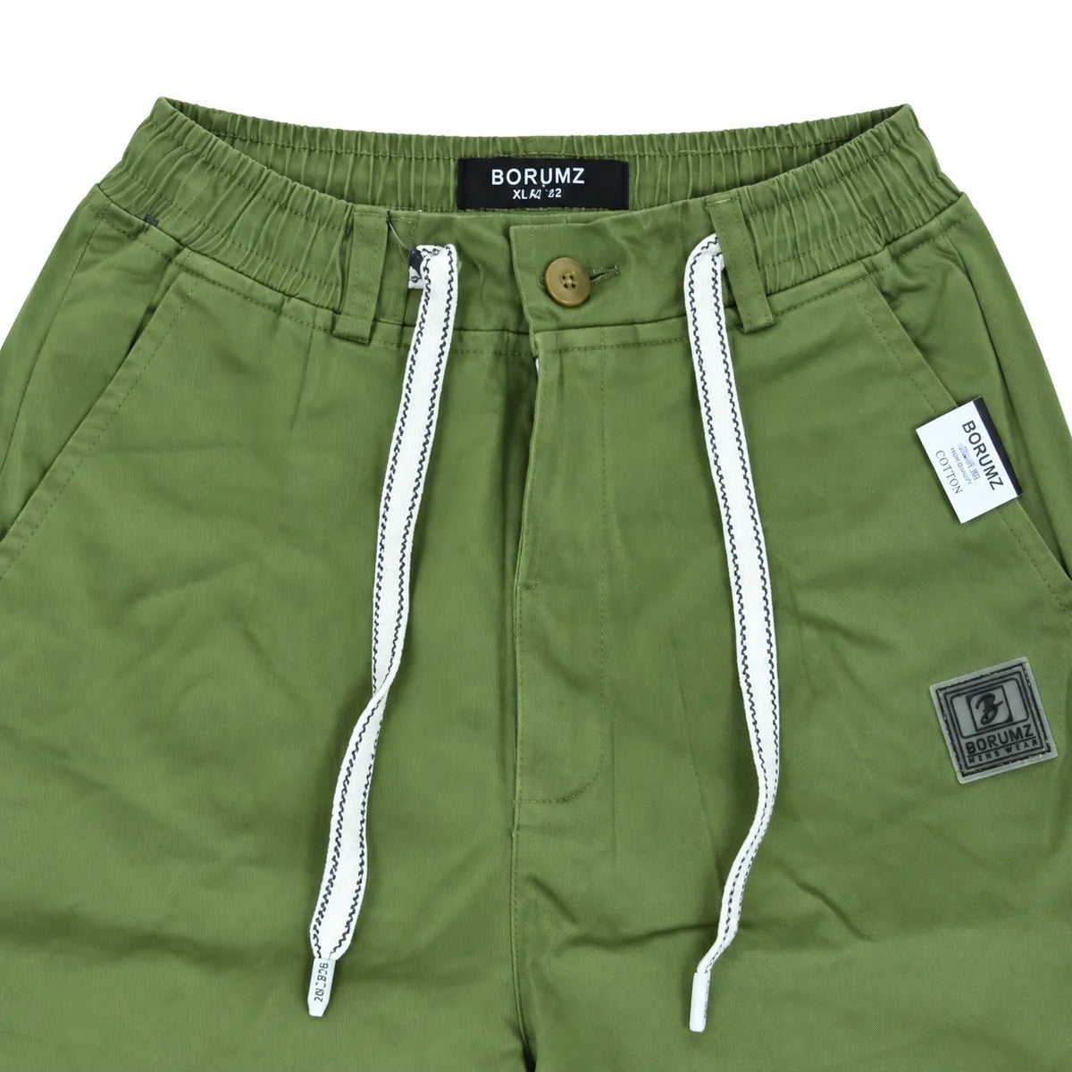 Cotton Twill Drawstring Shorts - Olive Green