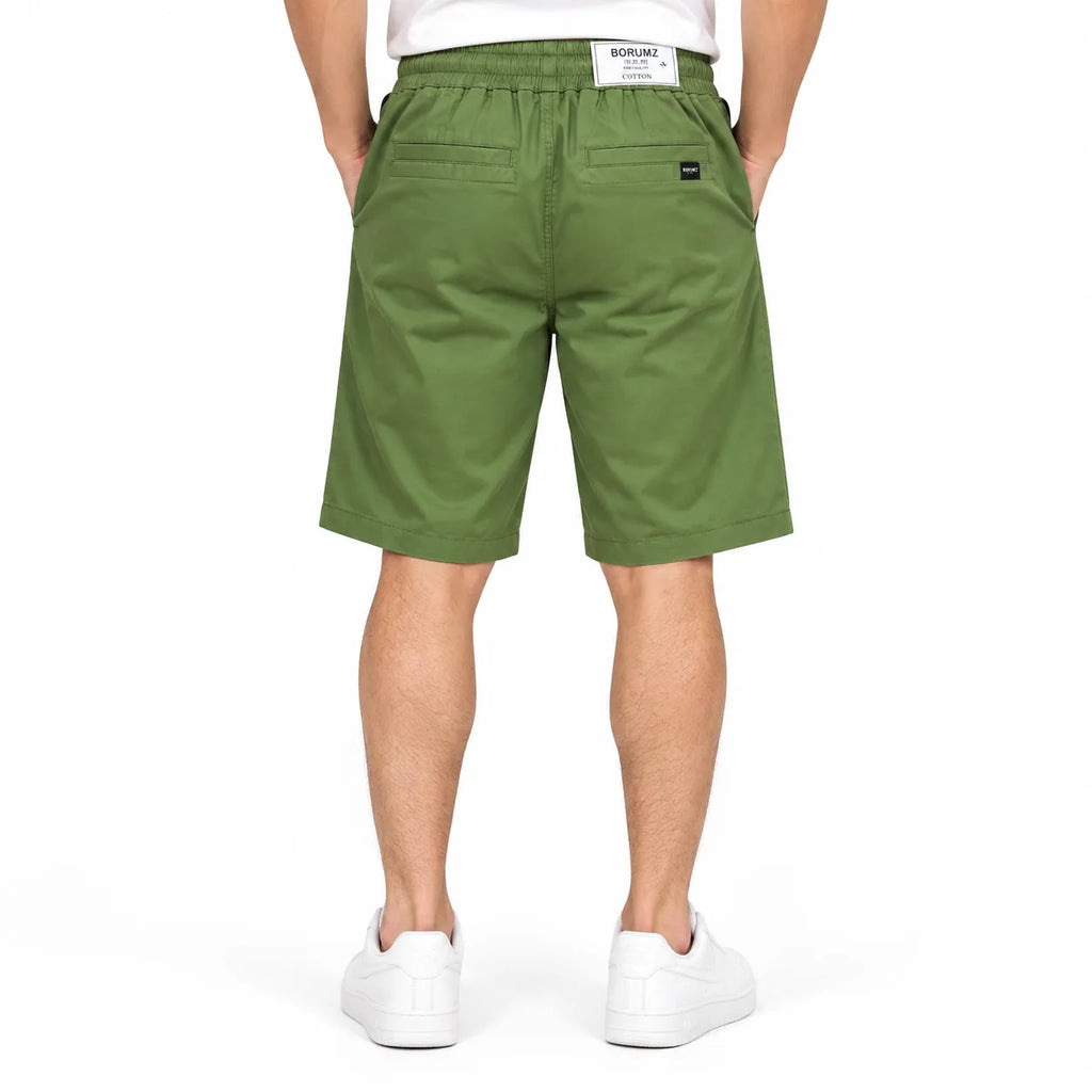 Cotton Twill Drawstring Shorts - Olive Green
