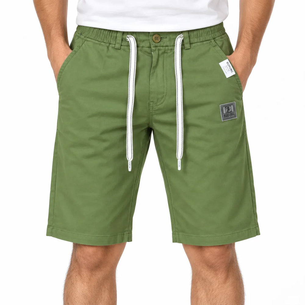 Cotton Twill Drawstring Shorts - Olive Green
