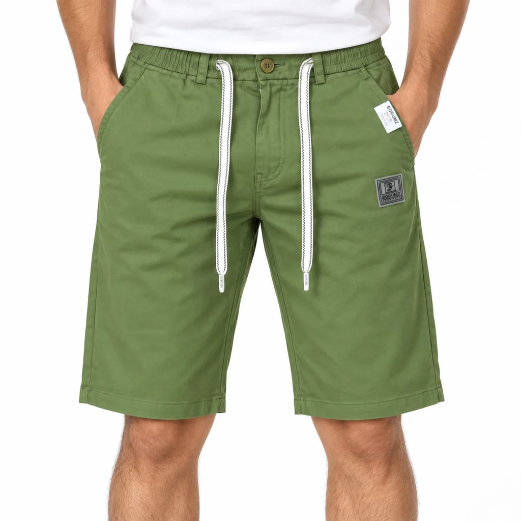 Cotton Twill Drawstring Shorts - Olive Green