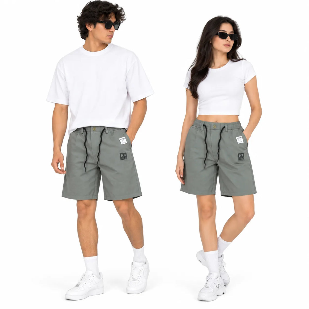Cotton Twill Drawstring Shorts - Stone Grey
