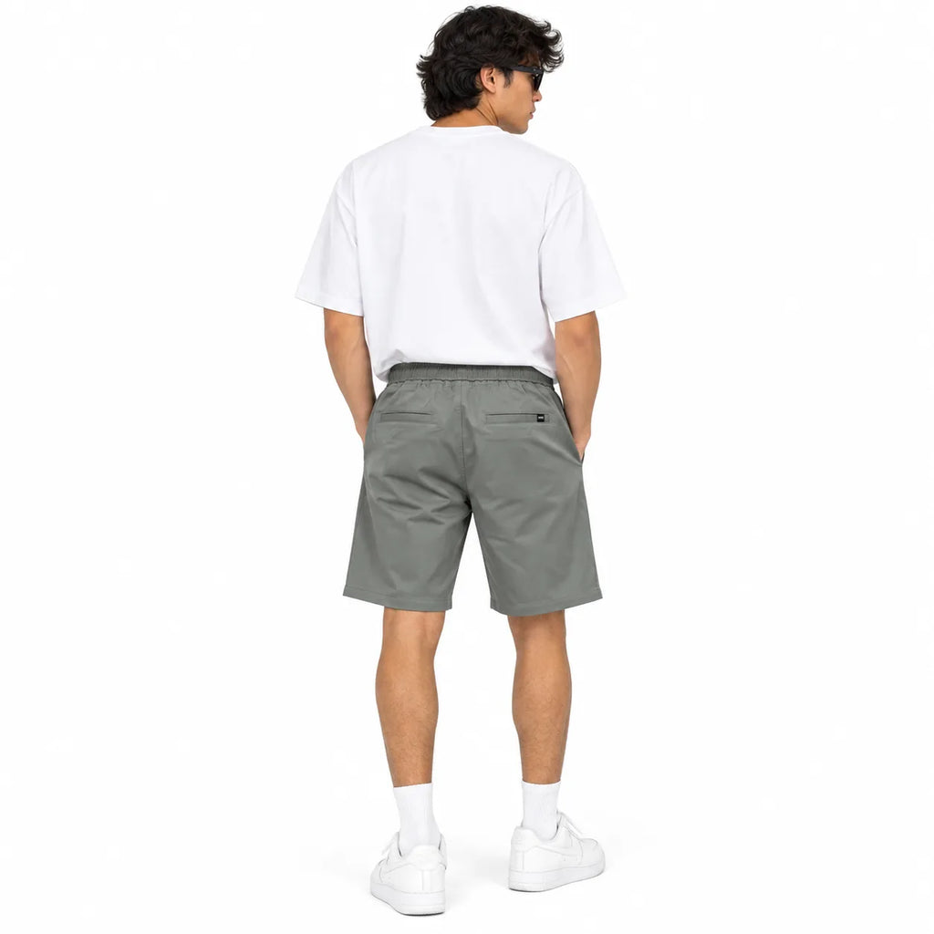 Cotton Twill Drawstring Shorts - Stone Grey