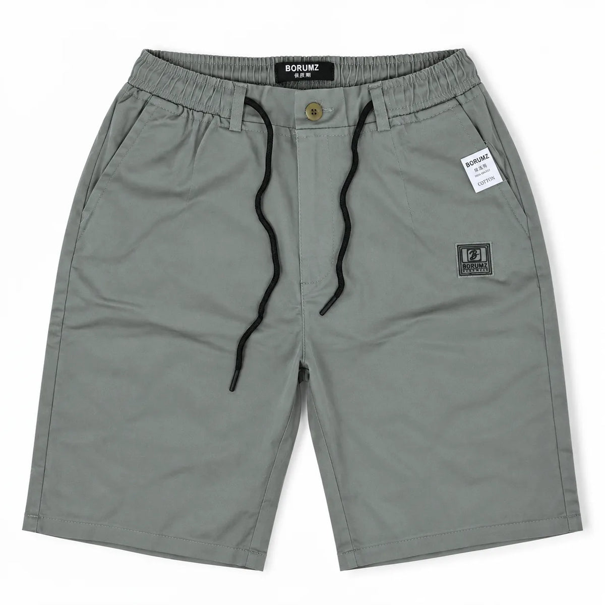 Cotton Twill Drawstring Shorts - Stone Grey