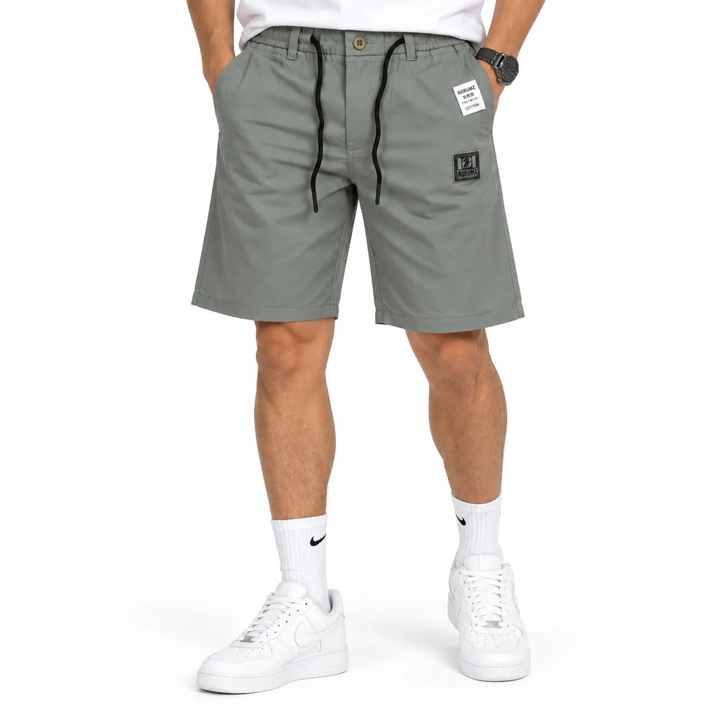Cotton Twill Drawstring Shorts - Stone Grey