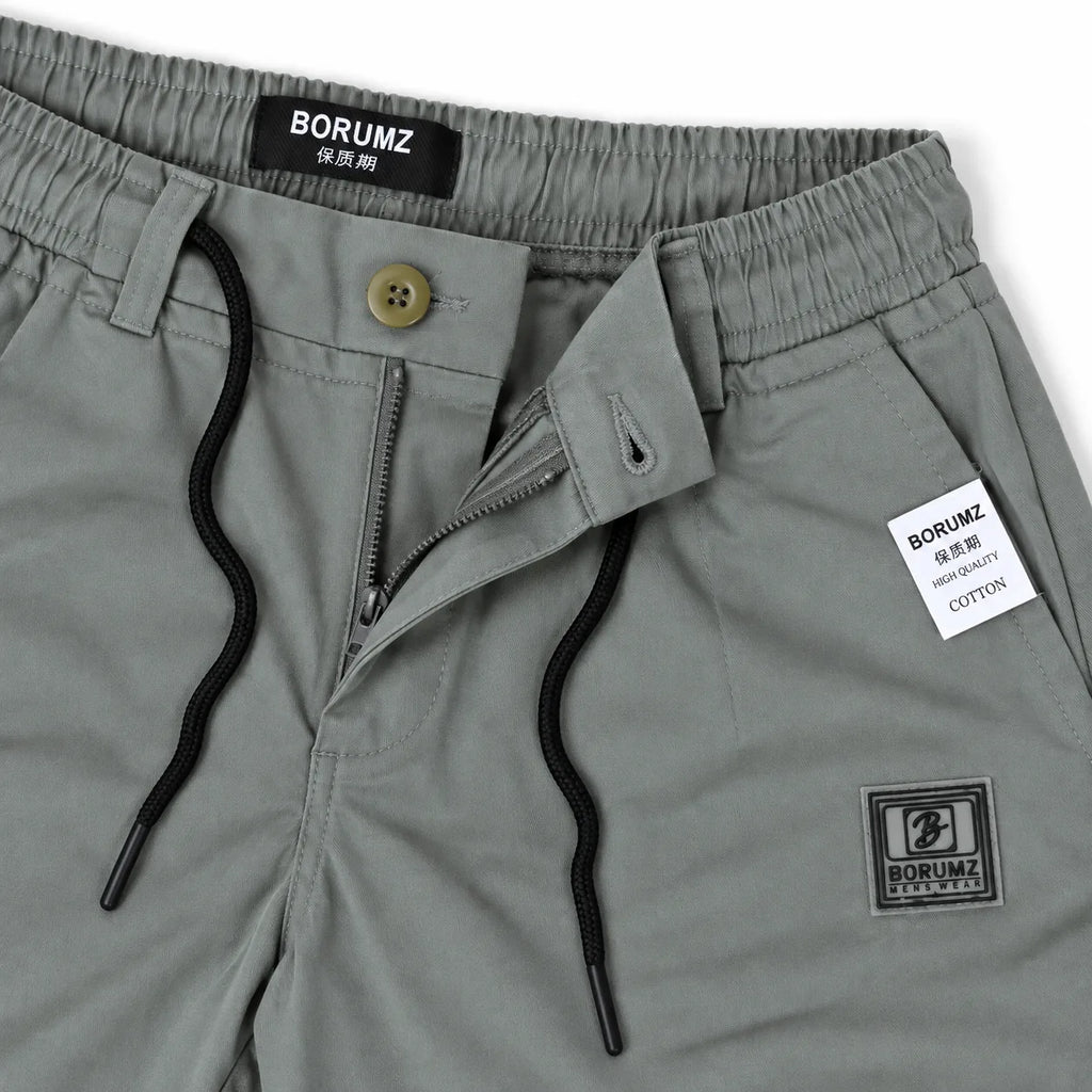 Cotton Twill Drawstring Shorts - Stone Grey